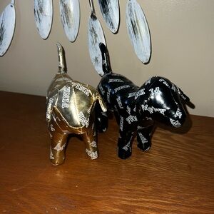 PINK Victoria's Secret Gold and Black Dog Figurines